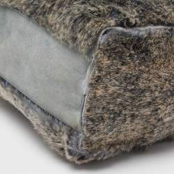 Pre Owned Chanel Grey/Green Rabbit Fur and Suede Vintage Tote