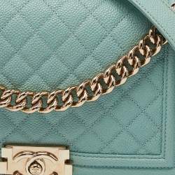 Chanel Green Quilted Caviar Leather Medium Boy Flap Bag