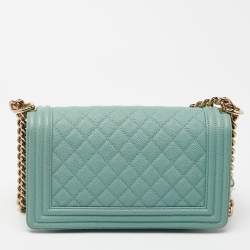 Chanel Green Quilted Caviar Leather Medium Boy Flap Bag