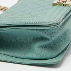 Chanel Green Quilted Caviar Leather Medium Boy Flap Bag