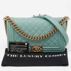 Chanel Green Quilted Caviar Leather Medium Boy Flap Bag