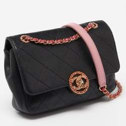Pre Owned Chanel Black/Pink Quilted Leather CC Chain Logo Shoulder Bag