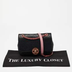 Pre Owned Chanel Black/Pink Quilted Leather CC Chain Logo Shoulder Bag