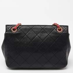 Pre Owned Chanel Black/Pink Quilted Leather CC Chain Logo Shoulder Bag