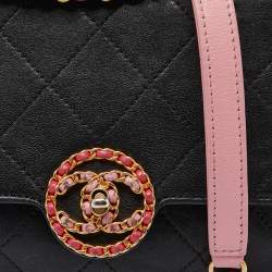 Pre Owned Chanel Black/Pink Quilted Leather CC Chain Logo Shoulder Bag