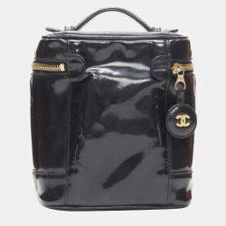 Chanel Vintage Black Patent Leather CC Logo Top Handle Vanity bag