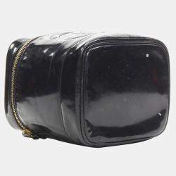 Chanel Vintage Black Patent Leather CC Logo Top Handle Vanity bag