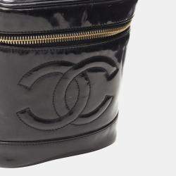 Chanel Vintage Black Patent Leather CC Logo Top Handle Vanity bag