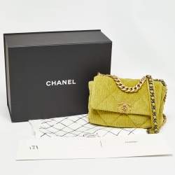 Chanel Green Quilted Corduroy Medium 19 Flap Bag