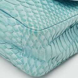 Pre Owned Chanel Light Blue Python Medium Classic Single Flap Bag