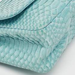 Pre Owned Chanel Light Blue Python Medium Classic Single Flap Bag