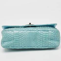 Pre Owned Chanel Light Blue Python Medium Classic Single Flap Bag