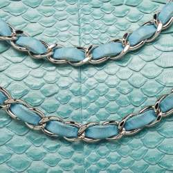 Pre Owned Chanel Light Blue Python Medium Classic Single Flap Bag