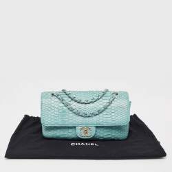 Pre Owned Chanel Light Blue Python Medium Classic Single Flap Bag