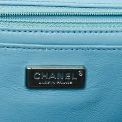 Pre Owned Chanel Light Blue Python Medium Classic Single Flap Bag