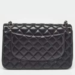 Pre Owned Chanel Black Quilted Leather Jumbo Classic Double Flap Bag