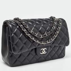 Pre Owned Chanel Black Quilted Leather Jumbo Classic Double Flap Bag