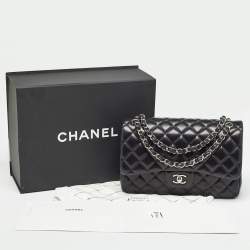 Pre Owned Chanel Black Quilted Leather Jumbo Classic Double Flap Bag