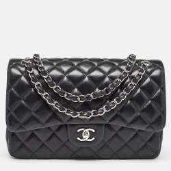 Pre Owned Chanel Black Quilted Leather Jumbo Classic Double Flap Bag