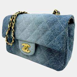 Chanel Blue Washed Denim Quilted Mini Rectangular Flap Bag