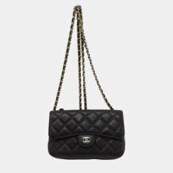 Chanel Black Caviar Leather Chain Shoulder Bag 