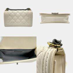 Chanel Off-White Calfskin Quilted Mini Boy Flap White Shoulder Bag 