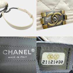 Chanel Off-White Calfskin Quilted Mini Boy Flap White Shoulder Bag 