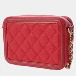 Chanel Red Leather Small Filigree Shoulder Bags