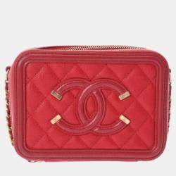 Chanel Red Leather Small Filigree Shoulder Bags