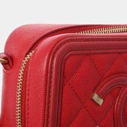 Chanel Red Leather Small Filigree Shoulder Bags