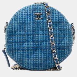 Chanel Quilted Tweed Round Clutch With Chain