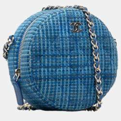 Chanel Quilted Tweed Round Clutch With Chain