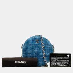 Chanel Quilted Tweed Round Clutch With Chain