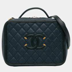 Chanel Navy Blue Large Caviar CC Filigree Vanity Case