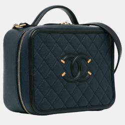 Chanel Navy Blue Large Caviar CC Filigree Vanity Case