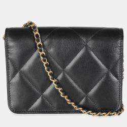 Pre Owned Chanel Black Quilted Calfskin Leather Strass Mini CC Flap Bag