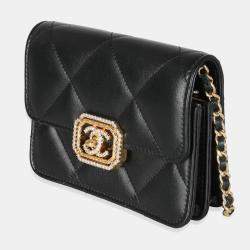 Pre Owned Chanel Black Quilted Calfskin Leather Strass Mini CC Flap Bag