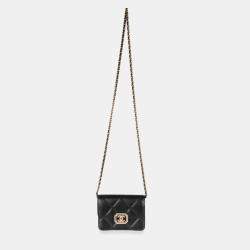 Pre Owned Chanel Black Quilted Calfskin Leather Strass Mini CC Flap Bag