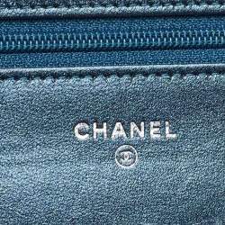 Chanel Metallic Teal Lizard CC Classic Wallet on Chain  