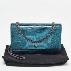 Chanel Metallic Teal Lizard CC Classic Wallet on Chain  