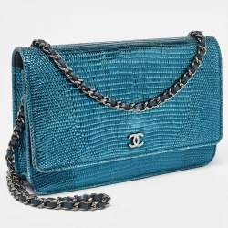 Chanel Metallic Teal Lizard CC Classic Wallet on Chain  