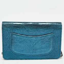 Chanel Metallic Teal Lizard CC Classic Wallet on Chain  