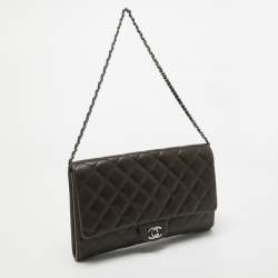 Pre Owned Chanel Choco Brown Quilted Leather Classic Flap Chain Clutch