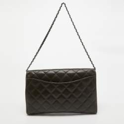 Pre Owned Chanel Choco Brown Quilted Leather Classic Flap Chain Clutch