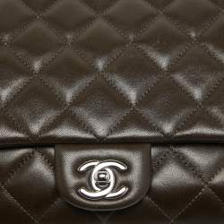 Pre Owned Chanel Choco Brown Quilted Leather Classic Flap Chain Clutch