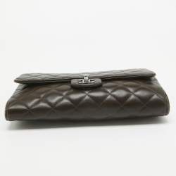 Pre Owned Chanel Choco Brown Quilted Leather Classic Flap Chain Clutch