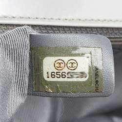 Pre Owned Chanel Grey Patent Leather Large Reverso Boy Flap Bag