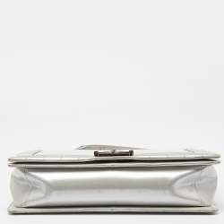 Pre Owned Chanel Grey Patent Leather Large Reverso Boy Flap Bag