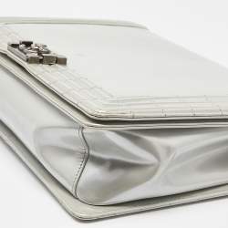 Pre Owned Chanel Grey Patent Leather Large Reverso Boy Flap Bag