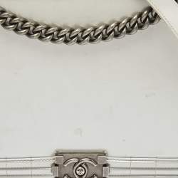 Pre Owned Chanel Grey Patent Leather Large Reverso Boy Flap Bag